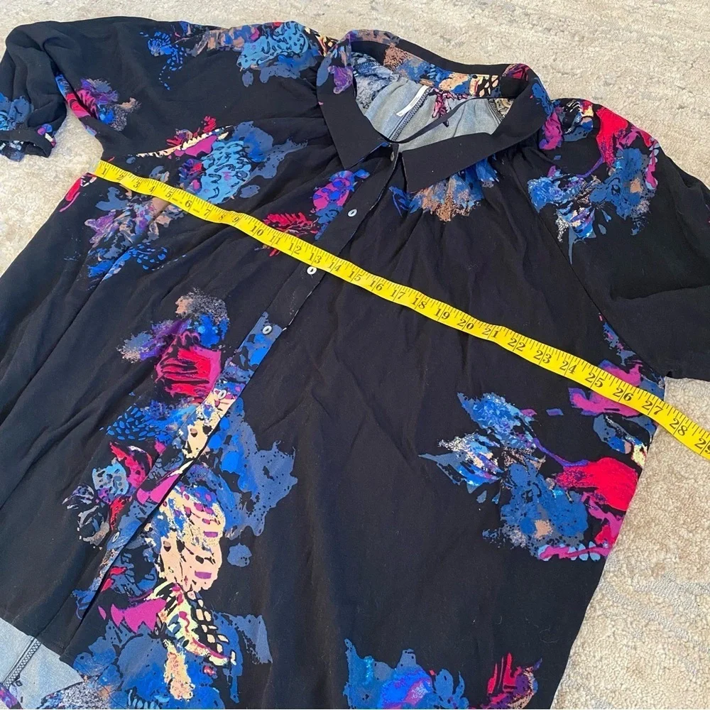 Free People Meadow Lark Floral Blouse Tunic Button Down Shirt Long Sleeve: Sm